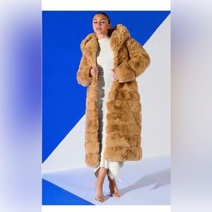 AZALEA WANG FAUX FUR PANEL HOODED TRENCH - NWOT